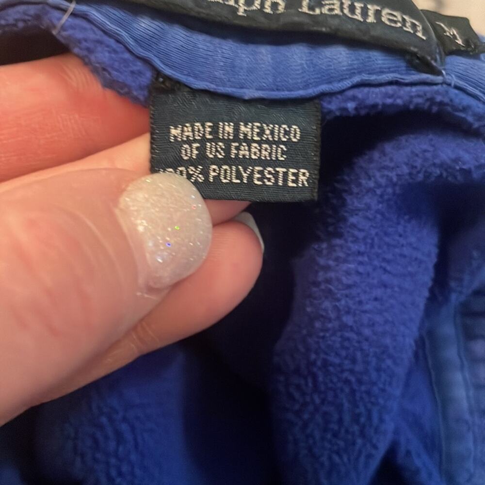 POLO RALPH LAUREN MEN'S Blue fleece with mixed material on elbows 1/4 ZIP - Picture 8 of 8